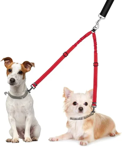 Vista 11 de Correa doble para perros, sin enredos, rotación giratoria de 360°, reflectante, con extensión de bungee, divisor para dos perros, cómoda