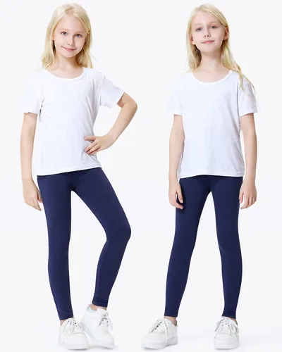 Vista 2 de Domee Girls Cotton Leggings Full Length Solid Pants Pack of 3