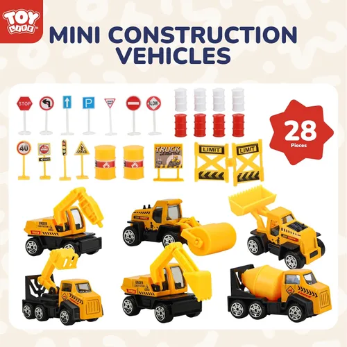 Vista 2 de TOY Life 28 piezas de juguetes de construcción para niños de 3 a 5 años, pequeños vehículos de construcción, juguete de caja de arena para niños