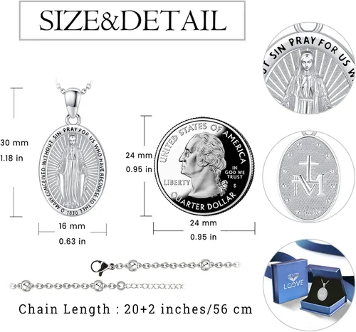 Vista 3 de LOOVE Collar de plata de ley 925 de San MiguelSan CristópaloCrucifijo de JesúsSan BenitoVirgen María milagrosa para hombres y mujeres arcángel