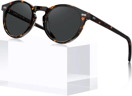 Vista 15 de CARFIA Gafas de sol polarizadas para mujeres con protección UV, marco de acetato para cara pequeña CA5288 A: Marco negro lente gris