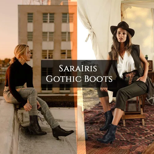 Vista 3 de SaraIris Womens Ankle Boots Mid Calf Boots Gothic Chunky Heel Lace Up Mesh Vintage Round Toe Knight Boots Witch Boots for Women