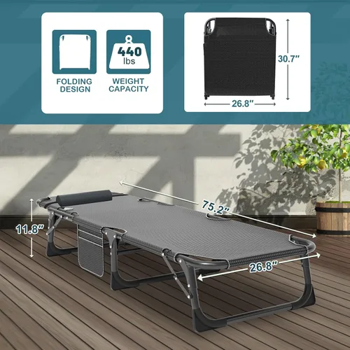 Vista 2 de NAIZEA Catre plegable de camping con alfombrilla para adultos, silla de descanso ajustable al aire libre, cama de dormir resistente, catres de Silla