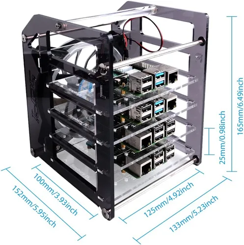 Vista 6 de GeeekPi Carcasa apilable para Raspberry Pi, Pi con ventilador de refrigeración 4.724 in RGB LED 5V ventilador para Raspberry Pi 4B/3B+/3B/2B/B+