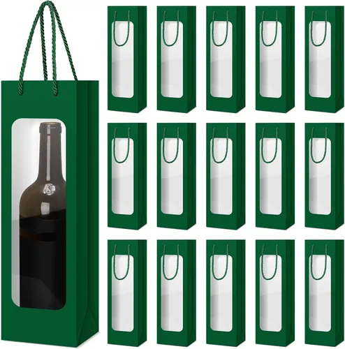 Vista 12 de Tioncy 24 bolsas de regalo de botella de vino individual de Navidad, bolsas de champán para bodas a granel con ventana transparente, cajas