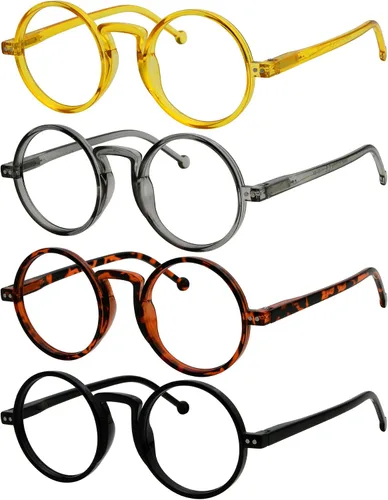 Vista 10 de Eyekepper Paquete de 4 Gafas de Lectura Redondas de Gran Tamaño (2 Pares Negros y 2 Pares Carey) para Hombres y Mujeres Lectores Retro +1.00