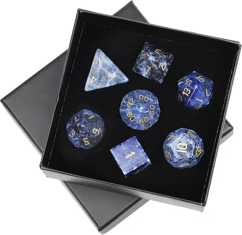 Vista 14 de mookaitedecor Juego de 7 dados poliédricos de cristal de ágata india, dados pulidos de piedras pulidas para juegos de mesa RPG MTG decoración