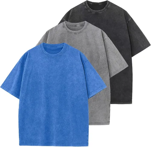 Vista 21 de Camisetas de algodón para hombre, de gran tamaño, unisex, de manga corta, casual, holgada, de lavado, unicolor, básicas A-Negro