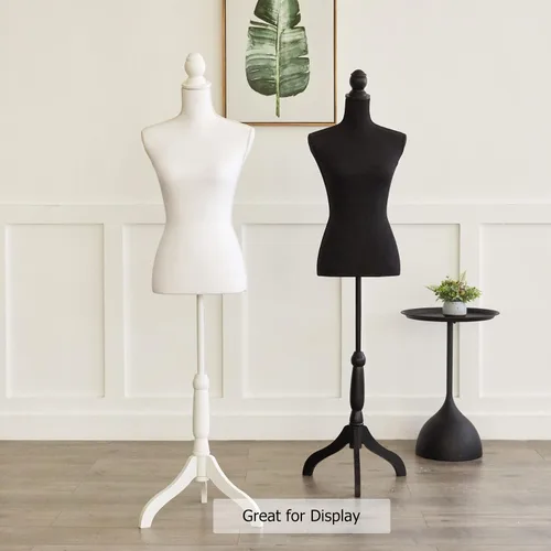 Vista 7 de Forma de vestido de cuerpo de torso de maniquí femenino blanco con soporte de trípode ajustable para exhibición de joyas de vestir