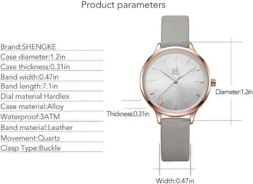 Vista 5 de SK Reloj de pulsera de cuarzo para mujer, elegante, ultrafino, resistente al agua