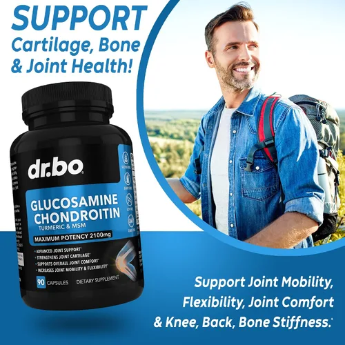 Vista 3 de Glucosamina, condroitina, MSM, cúrcuma, suplemento para la salud de las articulaciones, 2100 mg de hueso y articulaciones de rodilla, suplemento