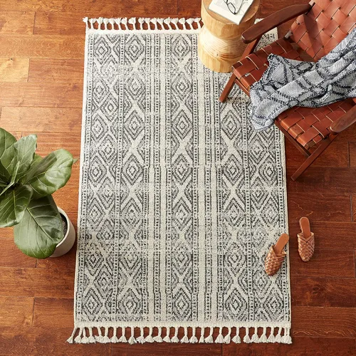 Vista 11 de nuLOOM Chenoa - Alfombra tribal a rayas con borlas, 4 x 6, marfil