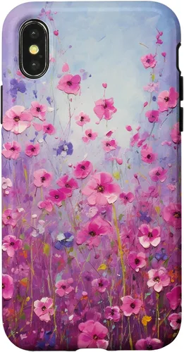 Vista 5 de Happy Pink Flowers Painting Field Purple Colors Case for iPhone 17