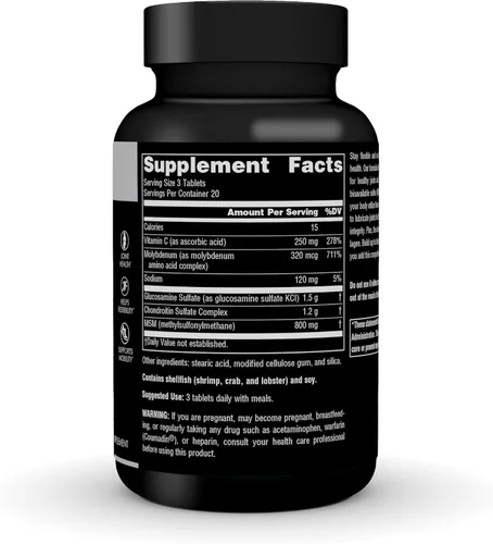 Vista 3 de Genexis Glucosamina Condroitina con MSM – 60 Tabletas Contiene vitamina C y molibdeno Suplemento de apoyo para la movilidad, flexibilidad y salud