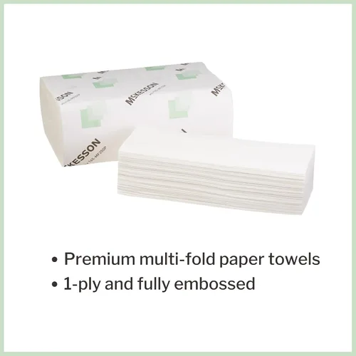 Vista 2 de McKesson Toallas de papel multipliegue premium para baño o cocina, papel de mano blanco de 1 capa hecha de fibra sostenible, 250 toallas, 16