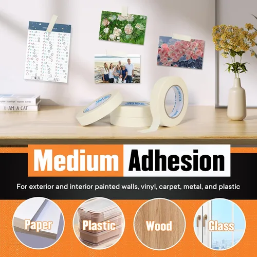 Vista 3 de Cinta adhesiva de 0.94 pulgadas de ancho, fina cinta blanca para pintores, cinta adhesiva beige a granel para pintar el hogar, oficina, escuela