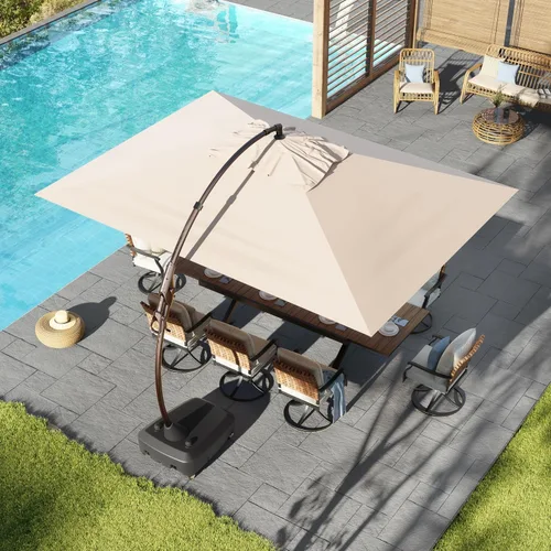 Vista 23 de Grand Patio 9x12 pies Sombrilla voladiza con base y funda para exterior, sombrilla rectangular de aluminio para terraza y jardín (Champán, 9x12 pies)
