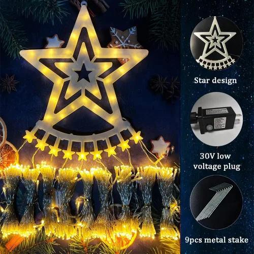 Vista 5 de 24 tubos de luces de meteorito de gran tamaño + luces de Navidad en cascada