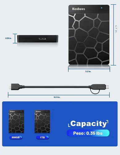 Vista 7 de Discos duros externos de 500 GB, disco duro portátil para Windows, disco duro externo ultradelgado, compatible con PC, MAC, laptop, PS4, Xbox one