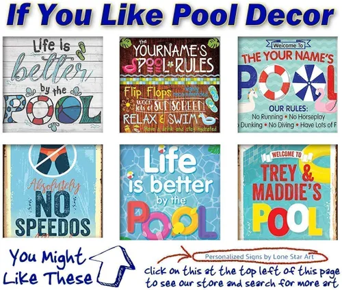 Vista 9 de Letreros personalizados de reglas de la piscina, letreros de metal para decoración de piscina exterior divertida - Arte de pared para decoración