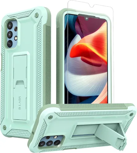 Vista 3 de Funda compatible con Samsung Galaxy A32 5G, máxima protección contra caídas con protector de pantalla integrado y soporte (verde)