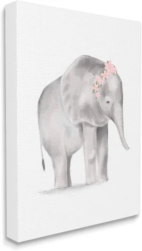 Vista 7 de Stupell Industries Placa de pared con diseño floral de elefante bebé rosa y gris, diseño de Daphne Polselli, 13 x 19 pulgadas, gris Stupell