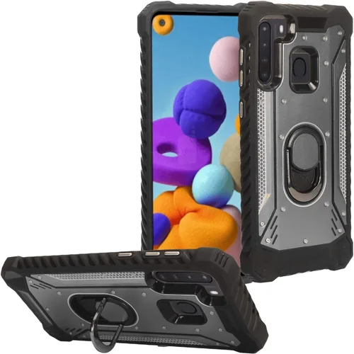 Vista 11 de Para Samsung Galaxy A21 (SM-A215) - Funda para teléfono con soporte de anillo - RS2 Gris RS2 Negro/Gris