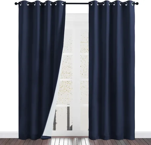 Vista 21 de NICETOWN Cortinas de Lino Sintético Angora con Barrera de Sonido que Aísla el Polvo, 100% Opacas, de 84 Pulgadas de Largo, 1 Panel, Cortinas
