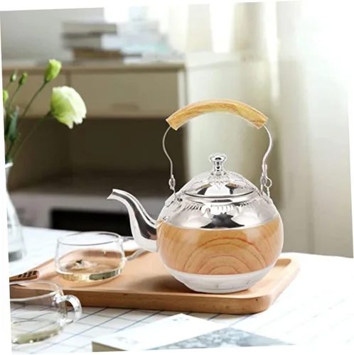 Vista 3 de GANAZONO Tetera de acero inoxidable con capacidad para tetera con mango ergonómico, diseño para sala de té, elegante accesorio de cocina funcional