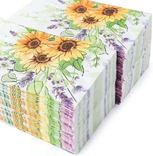 Vista 7 de Paquete de 100 toallas de mano desechables para baño, servilletas de papel de girasol, servilletas decorativas de flores de primavera para baño