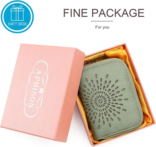 Vista 6 de APHISON RFID - Porta tarjeta de crédito con cremallera carteras pequeñas para mujer en cuero estilo girasol para mujer y niña caja de regalo 1927