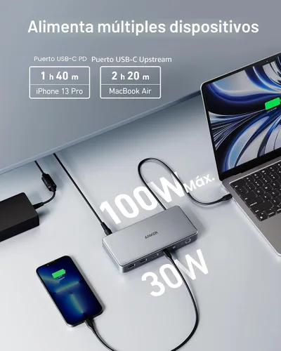 Vista 7 de Estación de acoplamiento Anker 10-en-1 USB C, estación de acoplamiento Displaylink con Dual HDMI y DisplayPort para laptops Windows, MacBook Air/Pro