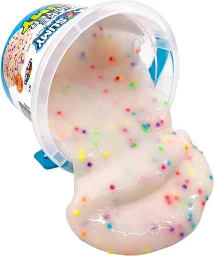 Vista 5 de Cra-Z-Slimy Cake Batter Slime – 24 onzas, baba de color blanco extra grande perfumada con cuentas de chispas coloridas – Divertido de textura