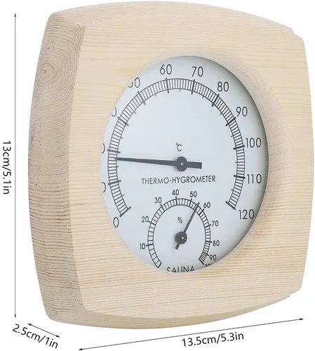 Vista 2 de Cyrank Higrómetro de madera para sauna termómetro e hidrómetro 2 en 1 humedad interior temperatura sauna termómetro de madera medidor de humedad