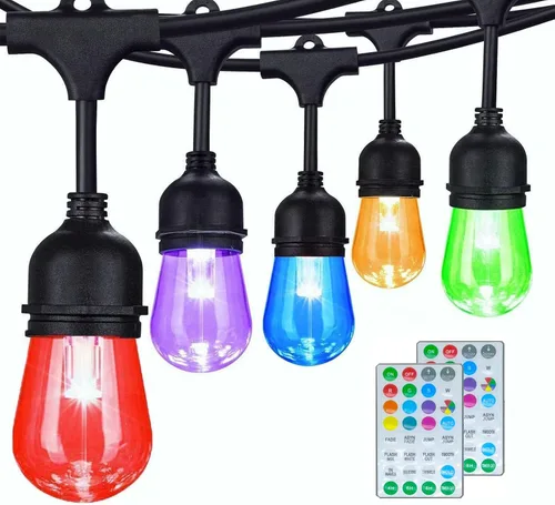 Vista 9 de Cadena de luces LED de grado comercial de 48 pies para exteriores con control remoto, inastillables, impermeables, cambiantes de color, luces