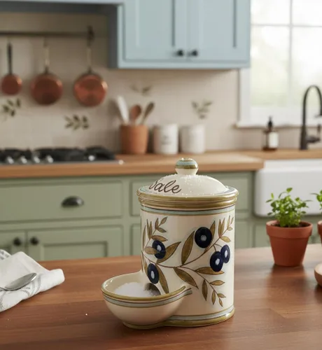 Vista 2 de CERAMICHE D'ARTE PARRINI - Tarro de cerámica italiano decorado país pintado a mano hecho en Italia cerámica de arte toscano