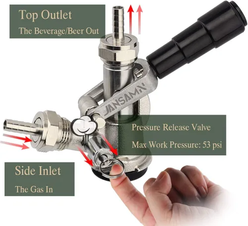 Vista 4 de Keg Coupler, Sankey D Tap with 304 Stainless Steel Probe, Keg Coupler D System with Black Handle & Hose Clamp, D Style,Sankey D Tap for 5/16" ID