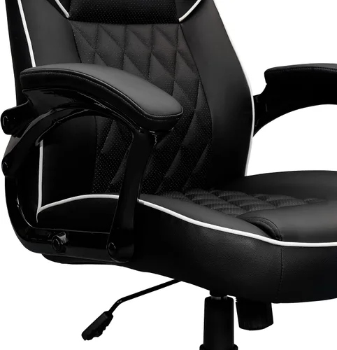Vista 9 de Techni Mobili Silla ejecutiva de piel sintética con reposabrazos acolchados, silla de oficina de estilo de carreras ajustable en altura con control