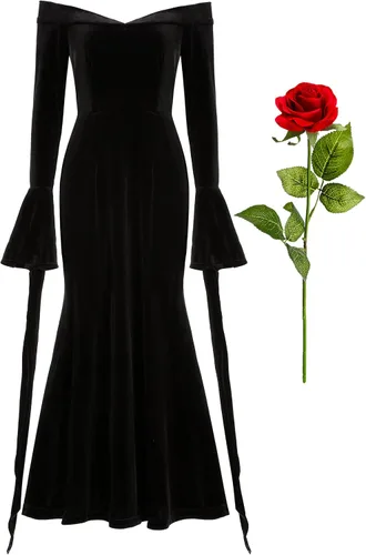 Vista 3 de Women Costume Dress Halloween Costumes with Rose Cosplay Long Sleeve Family Dresses