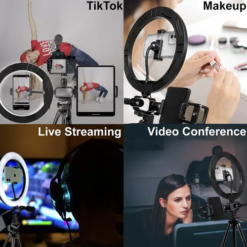 Vista 4 de Acuvar Kit de vlogging premium de 9 piezas para iPhone, Android y cámaras, micrófono, soporte de trípode y luz LED, paquete de YouTube, TikTok