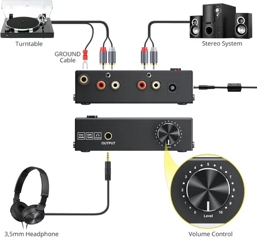 Vista 2 de PROZOR Pre amplificador para tocadiscos Audiophile M/M Phono Negro