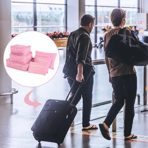 Vista 5 de Juego de 6 cubos de embalaje, organizadores de equipaje de viaje, cubos de embalaje para maleta (rosa)