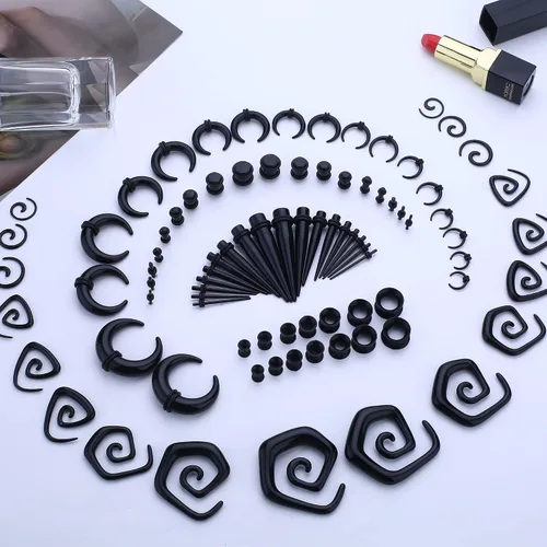 Vista 6 de FASACCO Juego de 86 piezas de estiramiento de orejas cónicas y tapones acrílicos, cónicos en espiral, túneles de silicona, medidores de oído, juego