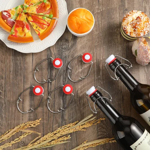 Vista 5 de Meanplan 6 tapas de repuesto para botellas con tapa abatible con 6 juntas de silicona de sellado, tapón superior abatible para botellas de vidrio