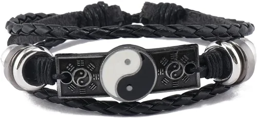 Vista 6 de 16 pulseras para hombres y mujeres, diseño de calavera trenzada negra infinita de Tai Chi, pulseras punk rock para uso diario
