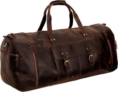 Vista 4 de Bolsa de lona grande de cuero, bolsa de viaje grande para gimnasio, deportes durante la noche, bolsa de fin de semana, viaje, durante la noche