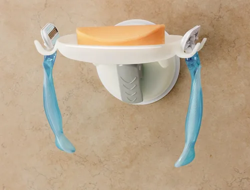 Vista 2 de Mommy's Helper Jabonera Safe-er-Grip con ganchos de afeitar, plástico blanco