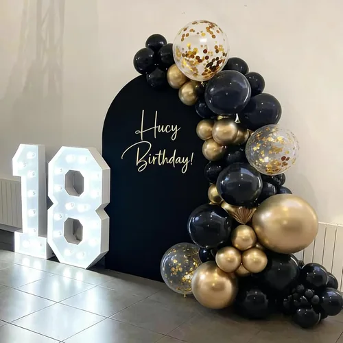 Vista 5 de 60 globos de confeti negro y dorado, globos metálicos de látex dorado y negro de 12 pulgadas para graduación 2026, aniversario, cumpleaños, Navidad