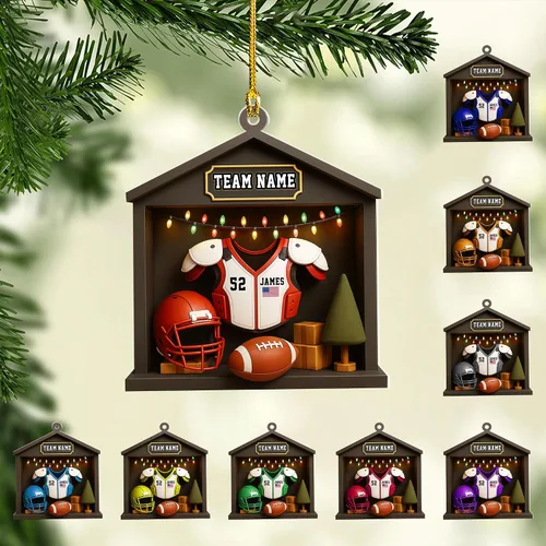 Vista 28 de Adornos de fútbol personalizados, hombreras y casco, adorno de Navidad, regalo de jugador estadounidense, regalo para niños y niñas, decoración