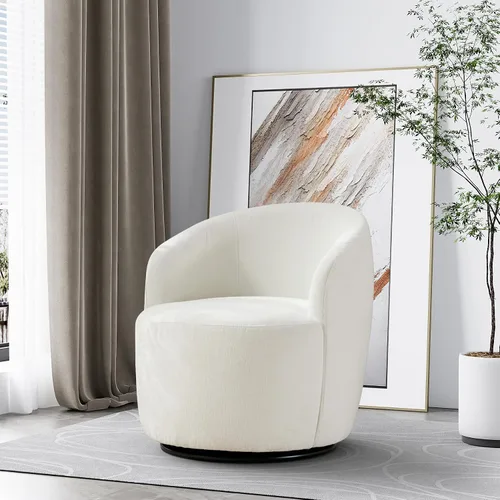 Vista 8 de Wrofly Silla giratoria de barril moderna, cómoda silla giratoria Boucle, cómoda silla redonda de chenilla, pequeña silla tapizada para sala